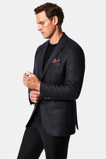 Koyu Lacivert 6 Drop Regular Fit Standart Kesim Kaşmir Yün Karışımlı Desenli İtalyan Ceket