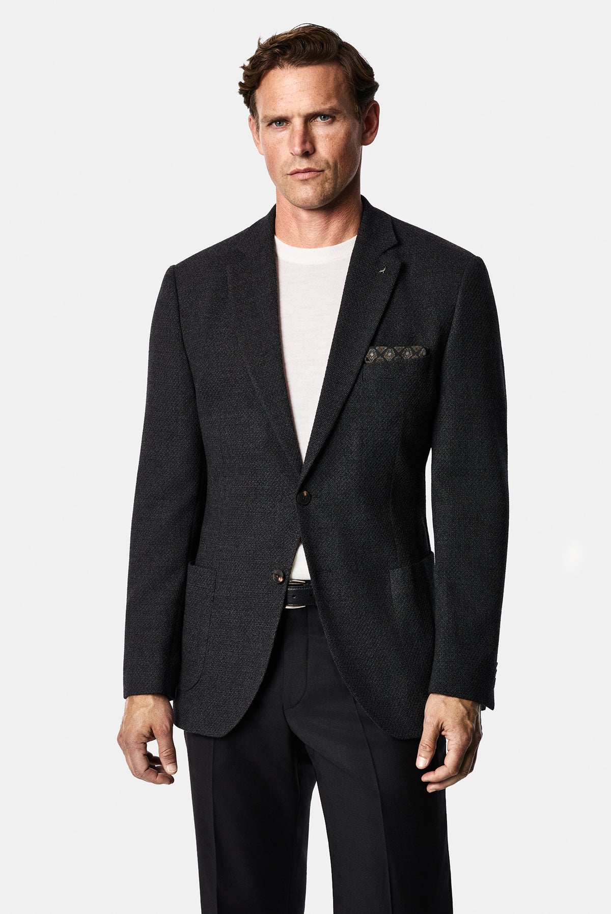 Koyu Antrasit 7 Drop Slim Fit Dar Kesim Yün Karışımlı Mono Yaka Desenli Spor İtalyan Ceket