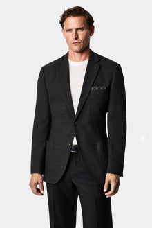 Koyu Antrasit 7 Drop Slim Fit Dar Kesim Yün Karışımlı Mono Yaka Desenli Spor İtalyan Ceket