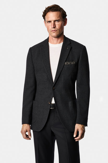 Koyu Antrasit 7 Drop Slim Fit Dar Kesim Yün Karışımlı Mono Yaka Desenli Spor İtalyan Ceket