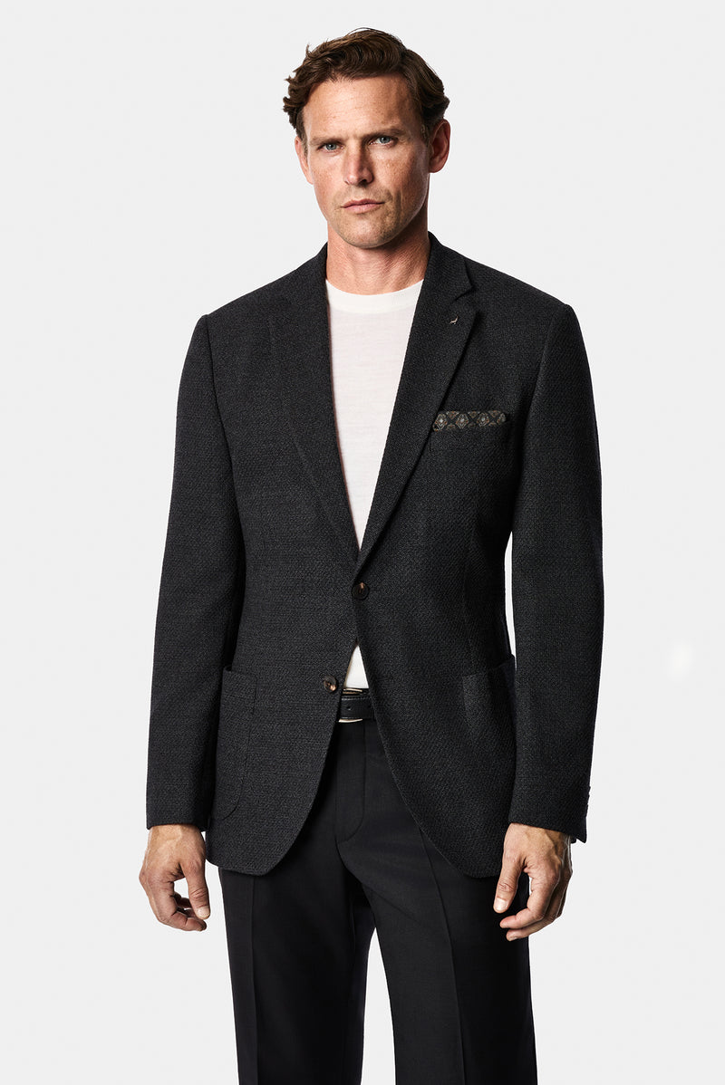Koyu Antrasit 7 Drop Slim Fit Dar Kesim Yün Karışımlı Mono Yaka Desenli Spor İtalyan Ceket