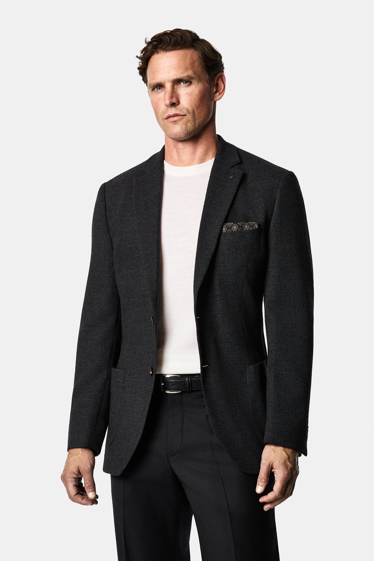 Koyu Antrasit 7 Drop Slim Fit Dar Kesim Yün Karışımlı Mono Yaka Desenli Spor İtalyan Ceket