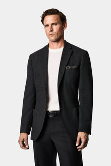 Koyu Antrasit 7 Drop Slim Fit Dar Kesim Yün Karışımlı Mono Yaka Desenli Spor İtalyan Ceket