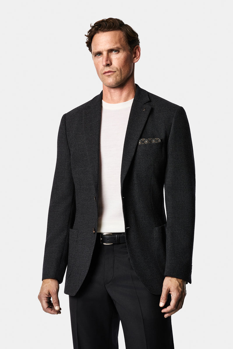 Koyu Antrasit 7 Drop Slim Fit Dar Kesim Yün Karışımlı Mono Yaka Desenli Spor İtalyan Ceket