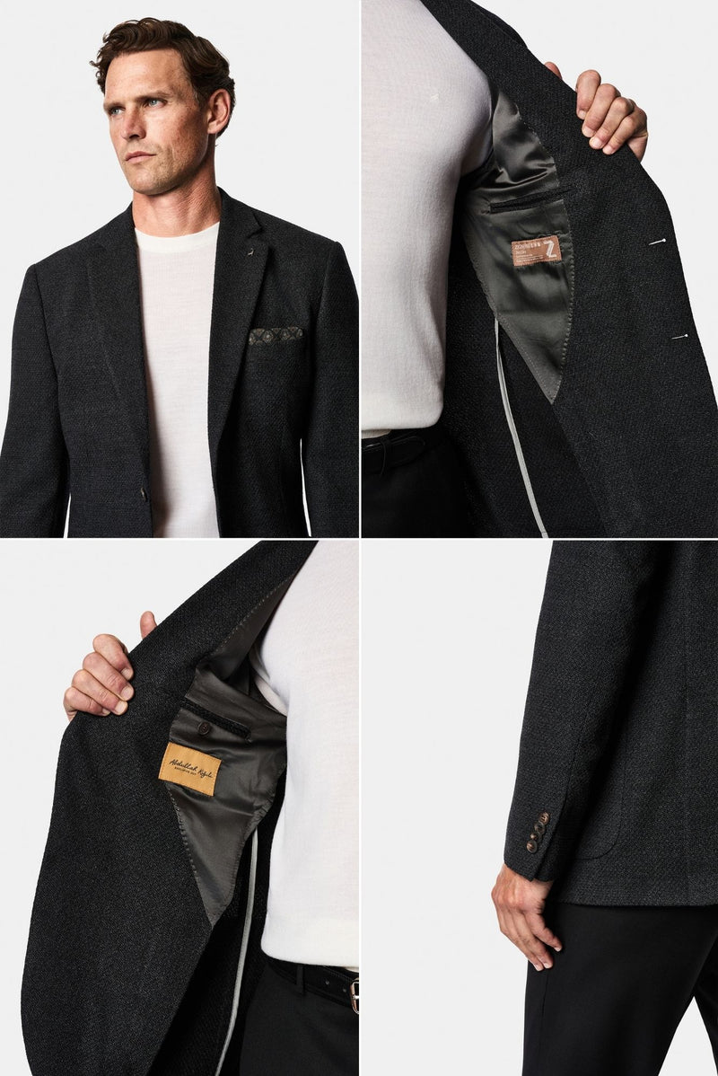 Koyu Antrasit 7 Drop Slim Fit Dar Kesim Yün Karışımlı Mono Yaka Desenli Spor İtalyan Ceket