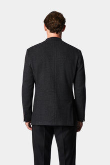 Koyu Antrasit 7 Drop Slim Fit Dar Kesim Yün Karışımlı Mono Yaka Desenli Spor İtalyan Ceket