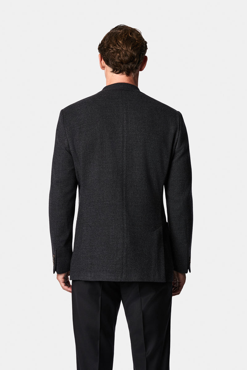 Koyu Antrasit 7 Drop Slim Fit Dar Kesim Yün Karışımlı Mono Yaka Desenli Spor İtalyan Ceket