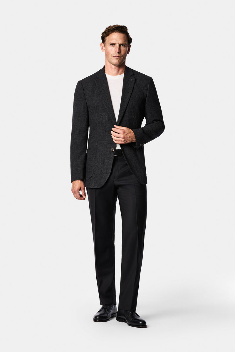Koyu Antrasit 7 Drop Slim Fit Dar Kesim Yün Karışımlı Mono Yaka Desenli Spor İtalyan Ceket