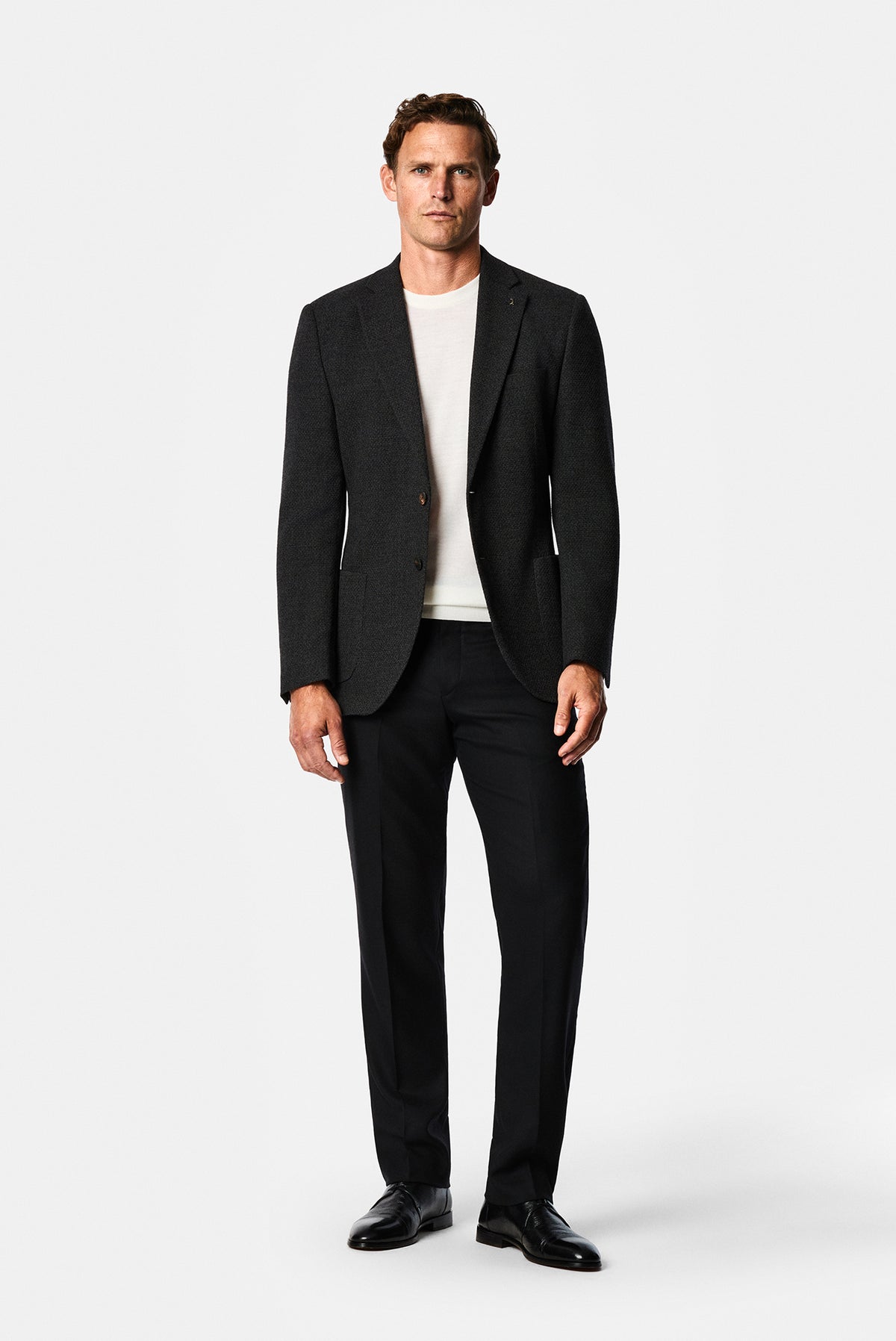 Koyu Antrasit 7 Drop Slim Fit Dar Kesim Yün Karışımlı Mono Yaka Desenli Spor İtalyan Ceket