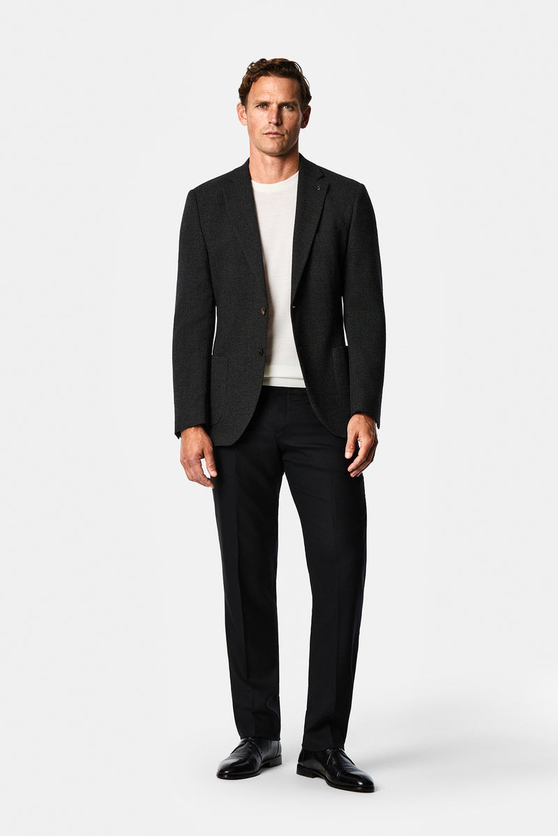 Koyu Antrasit 7 Drop Slim Fit Dar Kesim Yün Karışımlı Mono Yaka Desenli Spor İtalyan Ceket