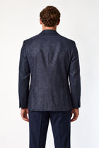 Orta Lacivert 4 Drop Relaxed Fit Rahat Kesim Yün Kaşmir Karışımlı Mono Yaka Desenli İtalyan Ceket
