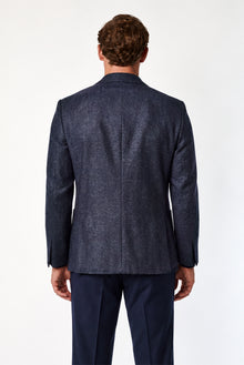 Orta Lacivert 4 Drop Relaxed Fit Rahat Kesim Yün Kaşmir Karışımlı Mono Yaka Desenli İtalyan Ceket