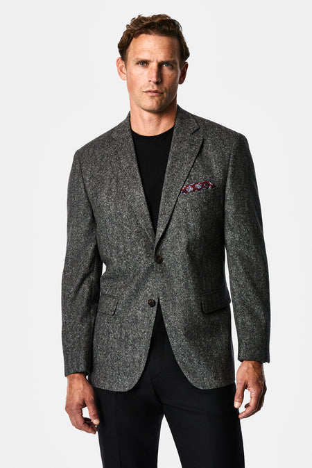 Koyu Füme 4 Drop Relaxed Fit Mono Yaka Balıksırtı Yünlü Klasik Ceket
