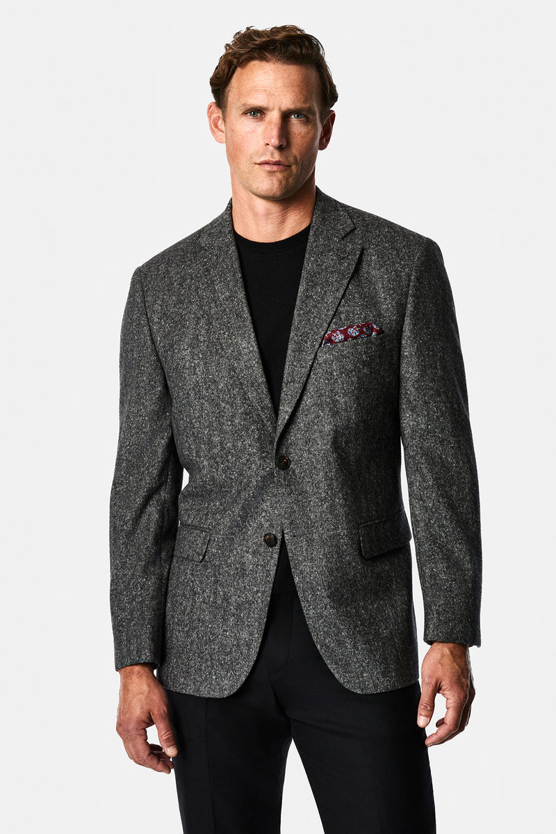 Koyu Füme 4 Drop Relaxed Fit Mono Yaka Balıksırtı Yünlü Klasik Ceket