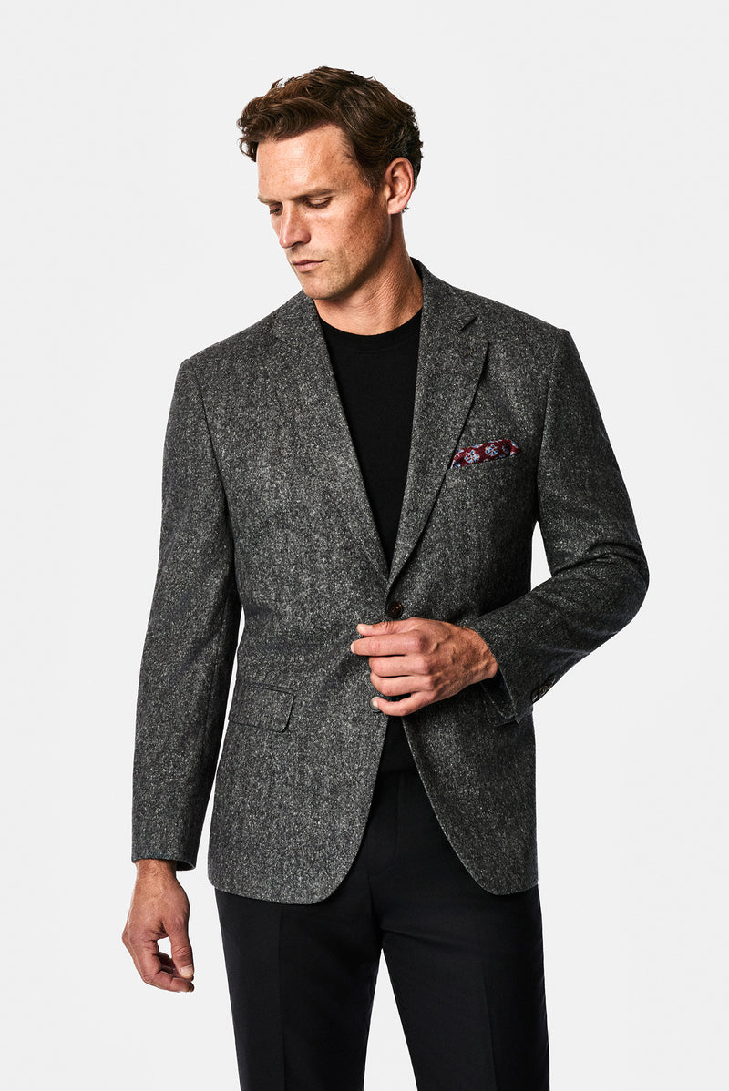 Koyu Füme 4 Drop Relaxed Fit Mono Yaka Balıksırtı Yünlü Klasik Ceket