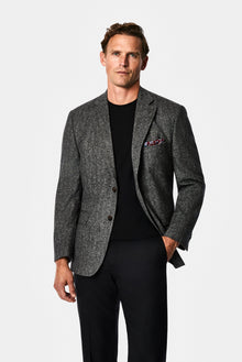 Koyu Füme 4 Drop Relaxed Fit Mono Yaka Balıksırtı Yünlü Klasik Ceket