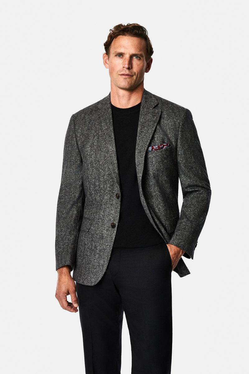 Koyu Füme 4 Drop Relaxed Fit Mono Yaka Balıksırtı Yünlü Klasik Ceket