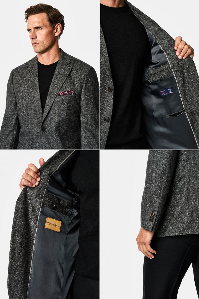 Koyu Füme 4 Drop Relaxed Fit Mono Yaka Balıksırtı Yünlü Klasik Ceket