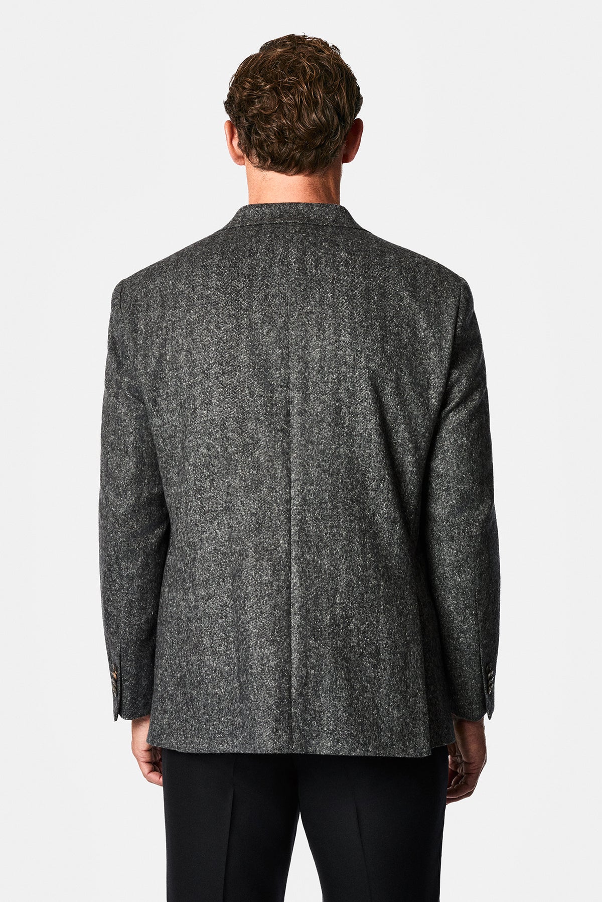 Koyu Füme 4 Drop Relaxed Fit Mono Yaka Balıksırtı Yünlü Klasik Ceket