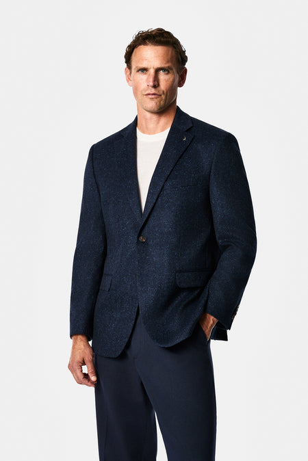 Koyu Lacivert 4 Drop Relaxed Fit Mono Yaka Balıksırtı Yünlü Klasik Ceket