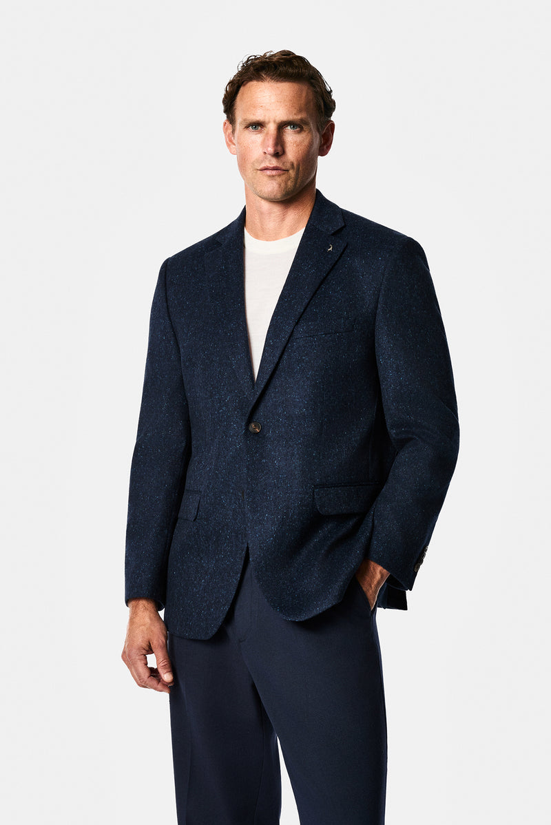 Koyu Lacivert 4 Drop Relaxed Fit Mono Yaka Balıksırtı Yünlü Klasik Ceket