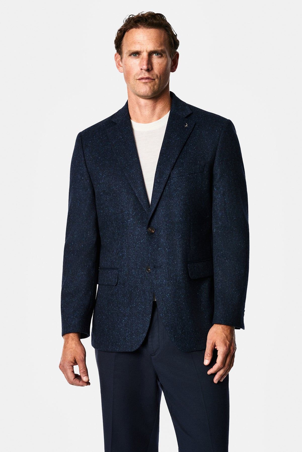Koyu Lacivert 4 Drop Relaxed Fit Mono Yaka Balıksırtı Yünlü Klasik Ceket