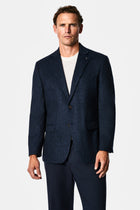 Koyu Lacivert 4 Drop Relaxed Fit Mono Yaka Balıksırtı Yünlü Klasik Ceket