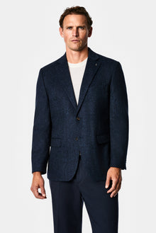 Koyu Lacivert 4 Drop Relaxed Fit Mono Yaka Balıksırtı Yünlü Klasik Ceket