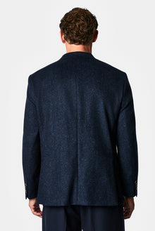 Koyu Lacivert 4 Drop Relaxed Fit Mono Yaka Balıksırtı Yünlü Klasik Ceket