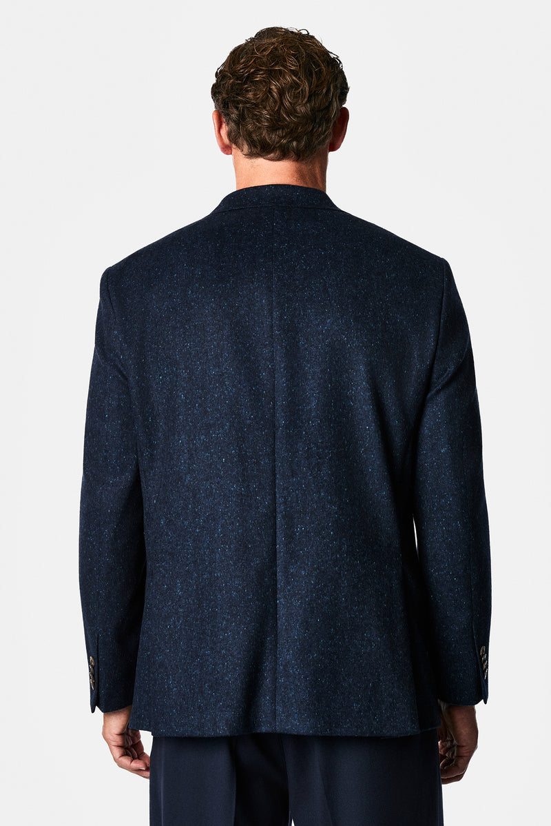 Koyu Lacivert 4 Drop Relaxed Fit Mono Yaka Balıksırtı Yünlü Klasik Ceket