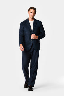 Koyu Lacivert 4 Drop Relaxed Fit Mono Yaka Balıksırtı Yünlü Klasik Ceket