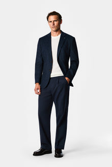 Koyu Lacivert 4 Drop Relaxed Fit Mono Yaka Balıksırtı Yünlü Klasik Ceket
