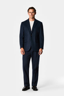 Koyu Lacivert 4 Drop Relaxed Fit Mono Yaka Balıksırtı Yünlü Klasik Ceket