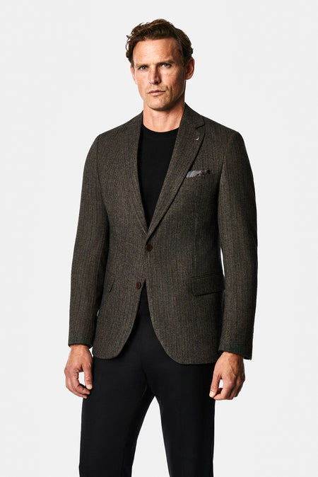 Koyu Kahve 6 Drop Regular Fit Mono Yaka Balıksırtı Yünlü Klasik Ceket