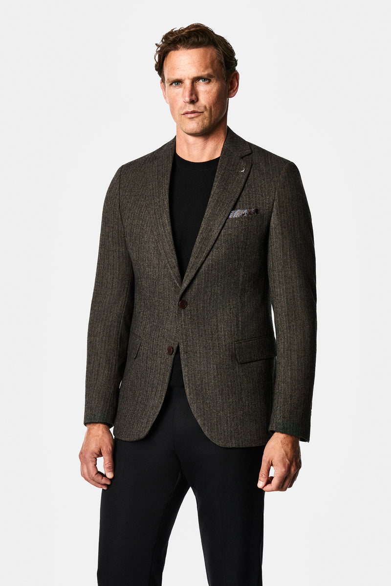 Koyu Kahve 6 Drop Regular Fit Mono Yaka Balıksırtı Yünlü Klasik Ceket