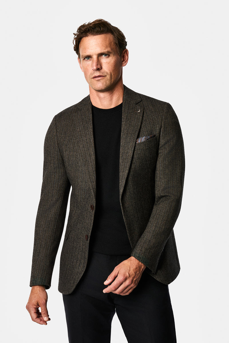 Koyu Kahve 6 Drop Regular Fit Mono Yaka Balıksırtı Yünlü Klasik Ceket