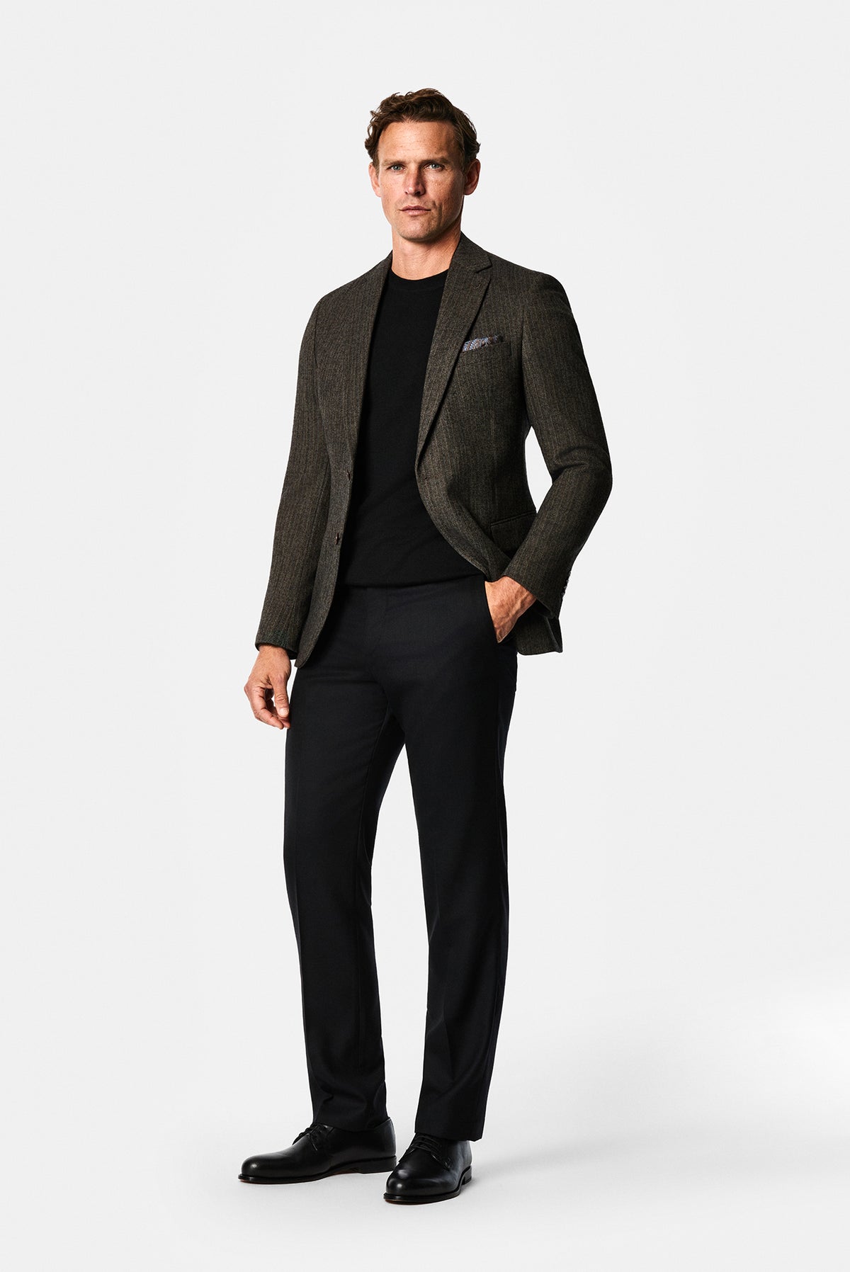 Koyu Kahve 6 Drop Regular Fit Mono Yaka Balıksırtı Yünlü Klasik Ceket