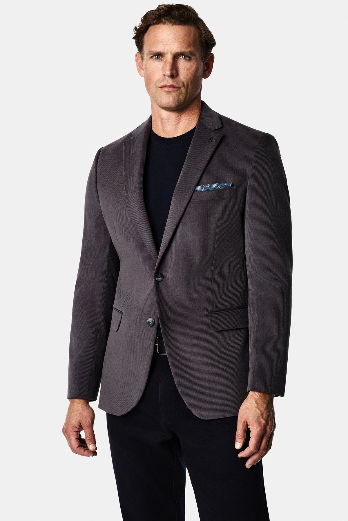 Koyu Antrasit 6 Drop Regular Fit Standart Kesim Yünlü İnce Fitilli Kadife Kışlık Spor Ceket
