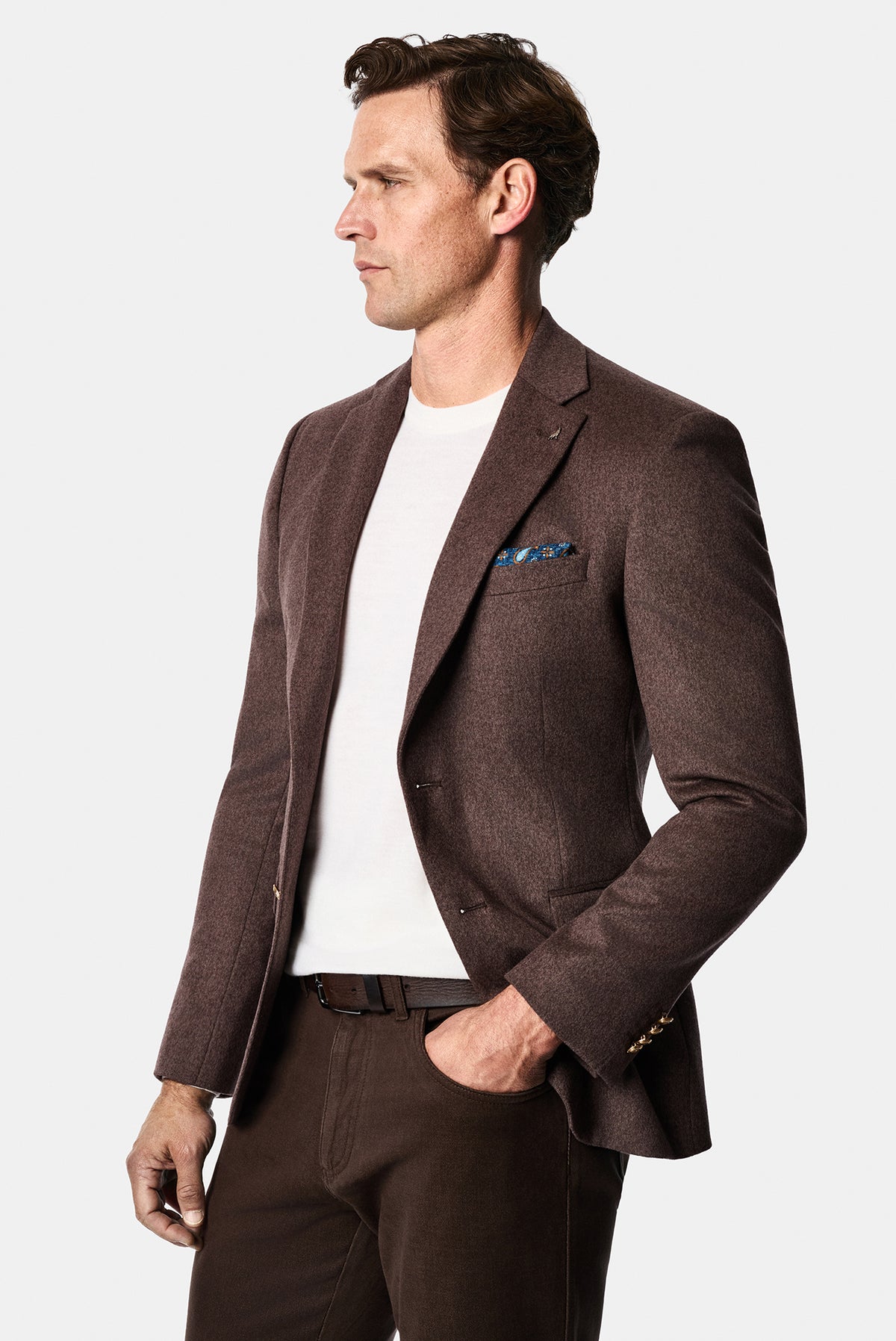 Koyu Vizon 7 Drop Slim Fit Mono Yaka Düz Yün Klasik Ceket