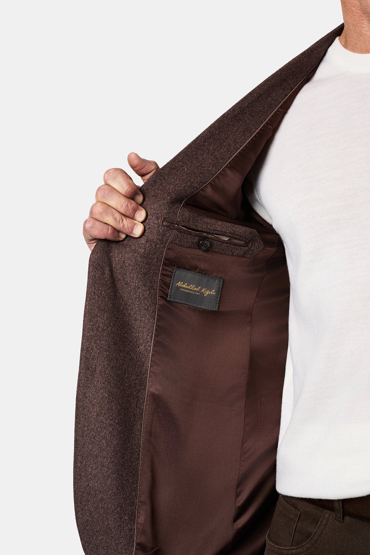 Koyu Vizon 7 Drop Slim Fit Mono Yaka Düz Yün Klasik Ceket