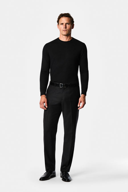 Siyah 4 Drop Relaxed Fit Rahat Kesim %100 Yün Klasik Kumaş Pantolon