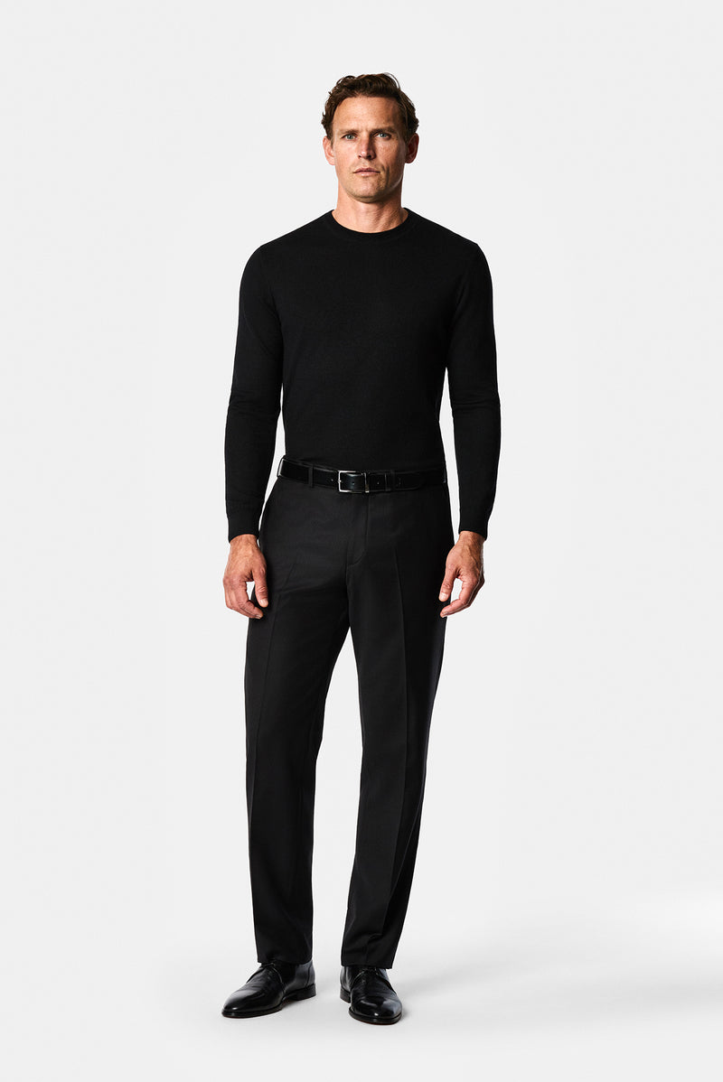 Siyah 4 Drop Relaxed Fit Rahat Kesim %100 Yün Klasik Kumaş Pantolon