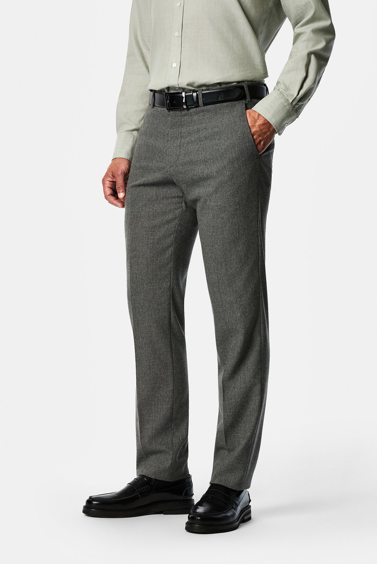 Orta Gri 6 Drop Regular Fit Standart Kesim Yünlü Desenli Klasik Kumaş Pantolon