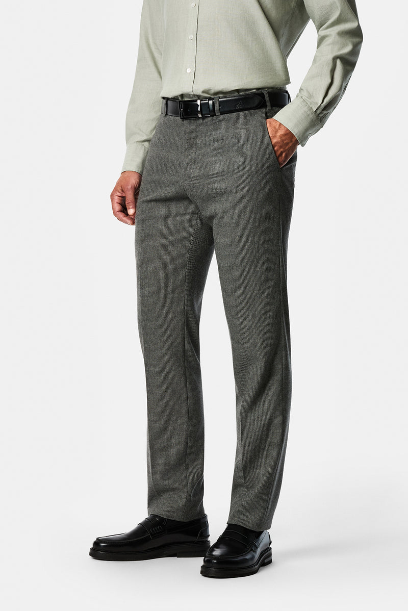 Orta Gri 6 Drop Regular Fit Standart Kesim Yünlü Desenli Klasik Kumaş Pantolon