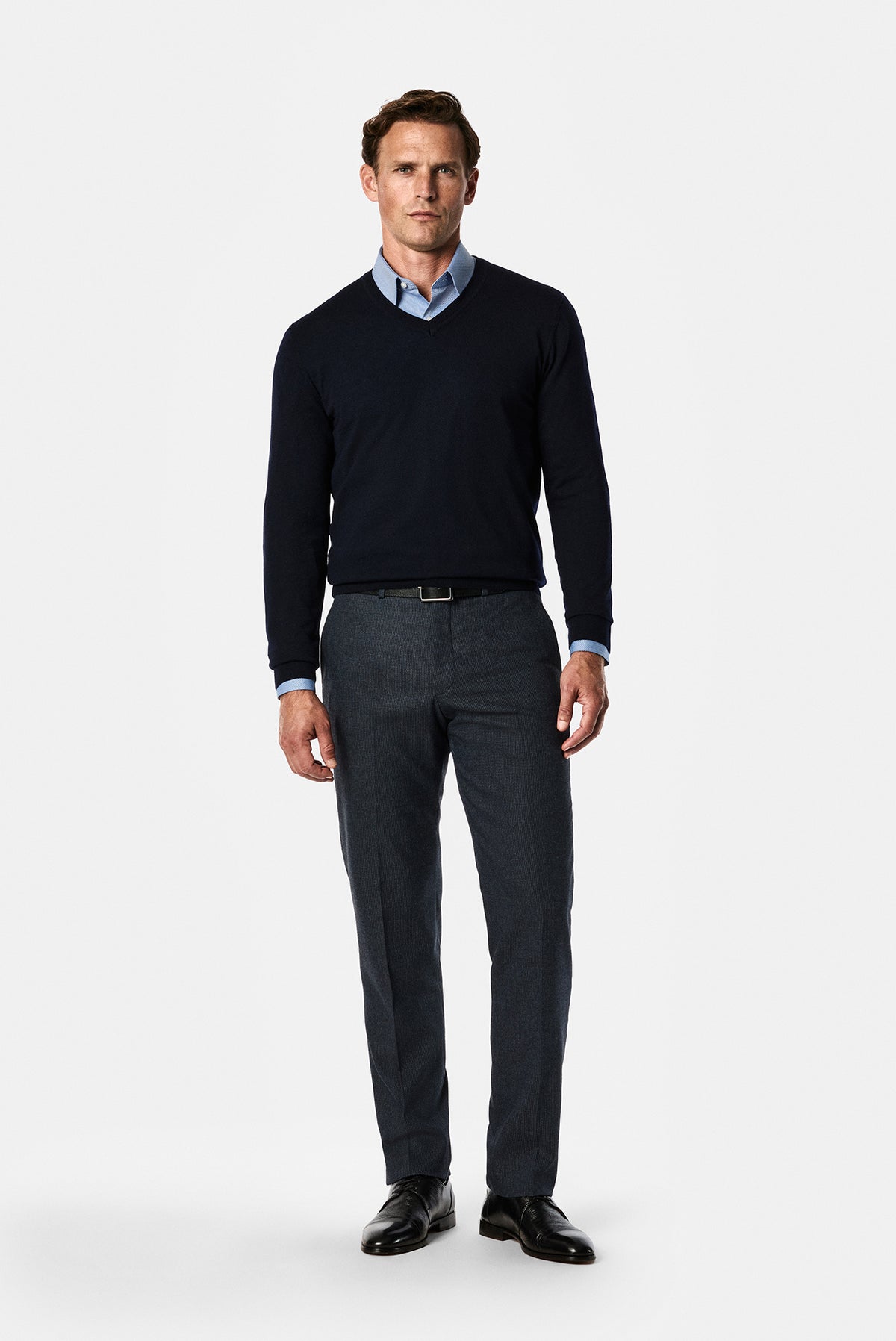 Koyu Lacivert 6 Drop Regular Fit Armürlü Yünlü Klasik Pantolon