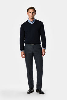 Koyu Lacivert 6 Drop Regular Fit Armürlü Yünlü Klasik Pantolon