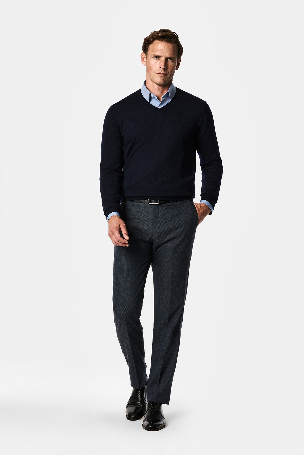Koyu Lacivert 6 Drop Regular Fit Armürlü Yünlü Klasik Pantolon