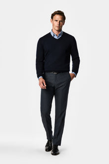 Koyu Lacivert 6 Drop Regular Fit Armürlü Yünlü Klasik Pantolon