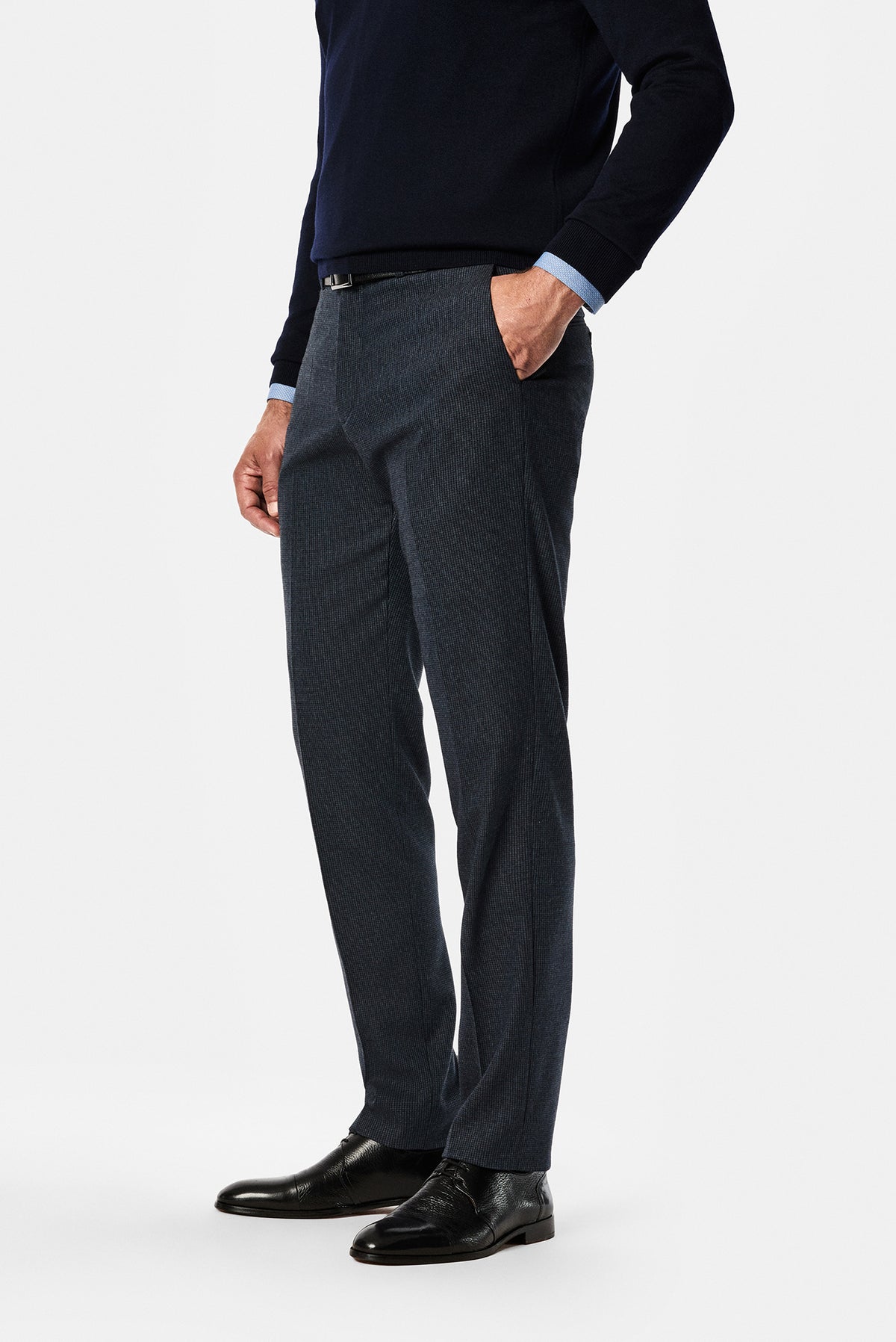 Koyu Lacivert 6 Drop Regular Fit Armürlü Yünlü Klasik Pantolon