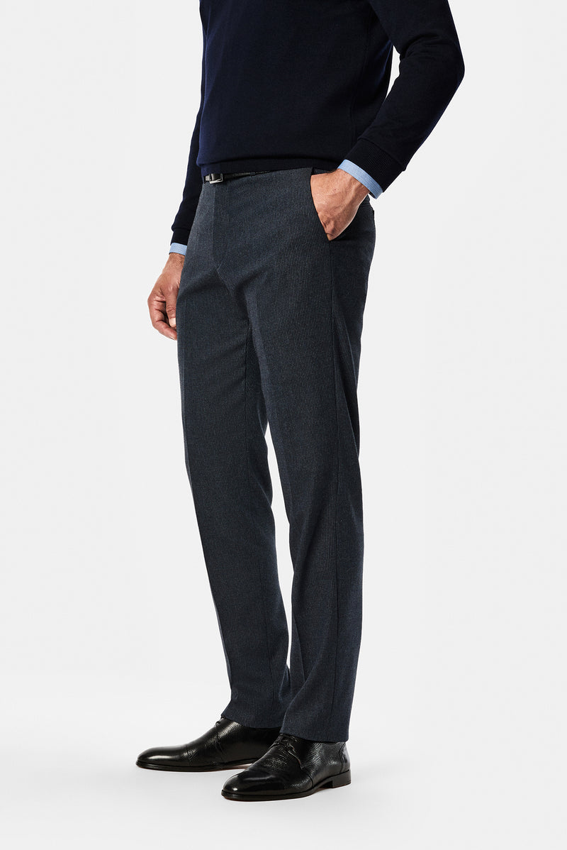 Koyu Lacivert 6 Drop Regular Fit Armürlü Yünlü Klasik Pantolon